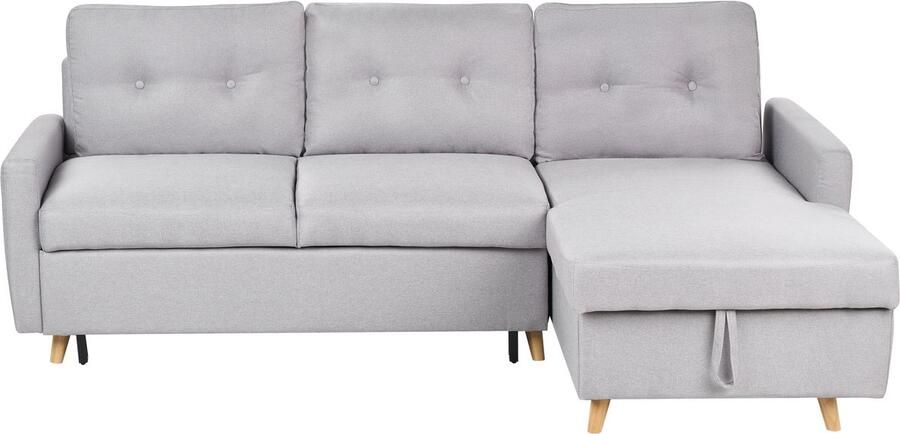 Beliani Hoekslaapbank FLAKK Stof Lichtgrijs met opbergruimte 4-zitter Linkerzijde
