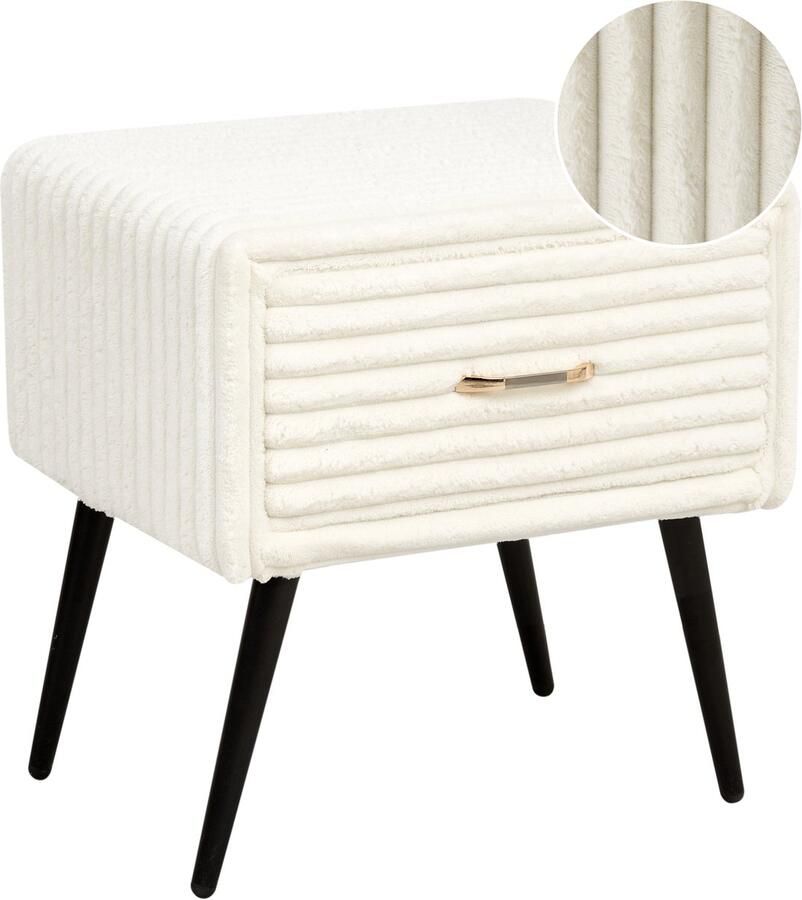 Beliani Nachtkastje met 1 lade FLAYAT Corduroy Gebroken wit