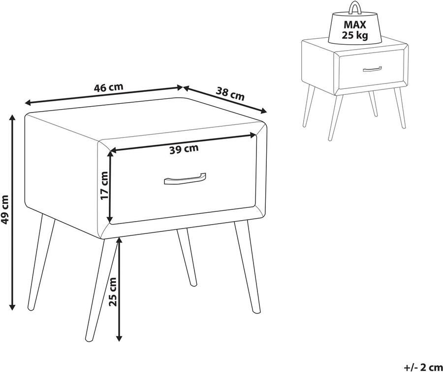 Beliani Nachtkastje met 1 lade FLAYAT Fluweel Marineblauw - Foto 2