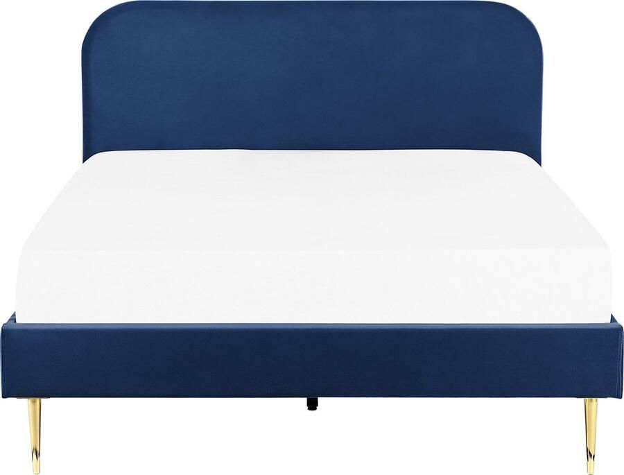Beliani FLAYAT Tweepersoonsbed Marineblauw 160 x 200 cm Fluweel
