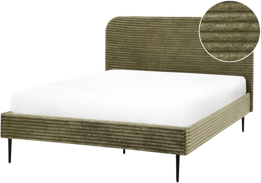 Beliani FLAYAT Tweepersoonsbed Groen 140 x 200 cm Corduroy