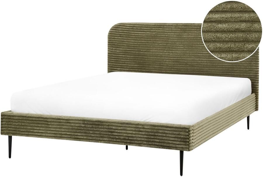 Beliani FLAYAT Tweepersoonsbed Groen 160 x 200 cm Corduroy