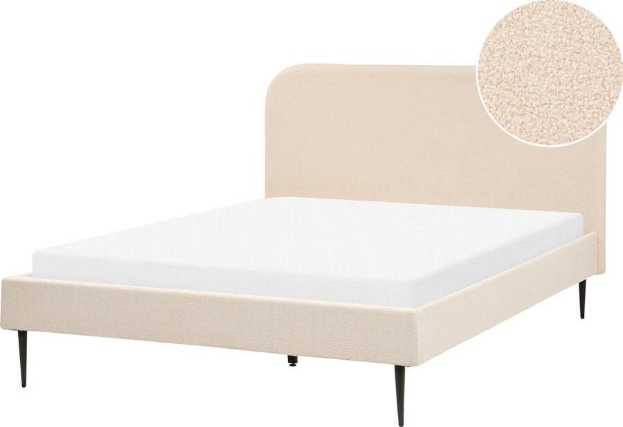 Beliani -FLAYAT -Tweepersoonsbed-Lichtbeige-140 x 200 cm-Bouclé