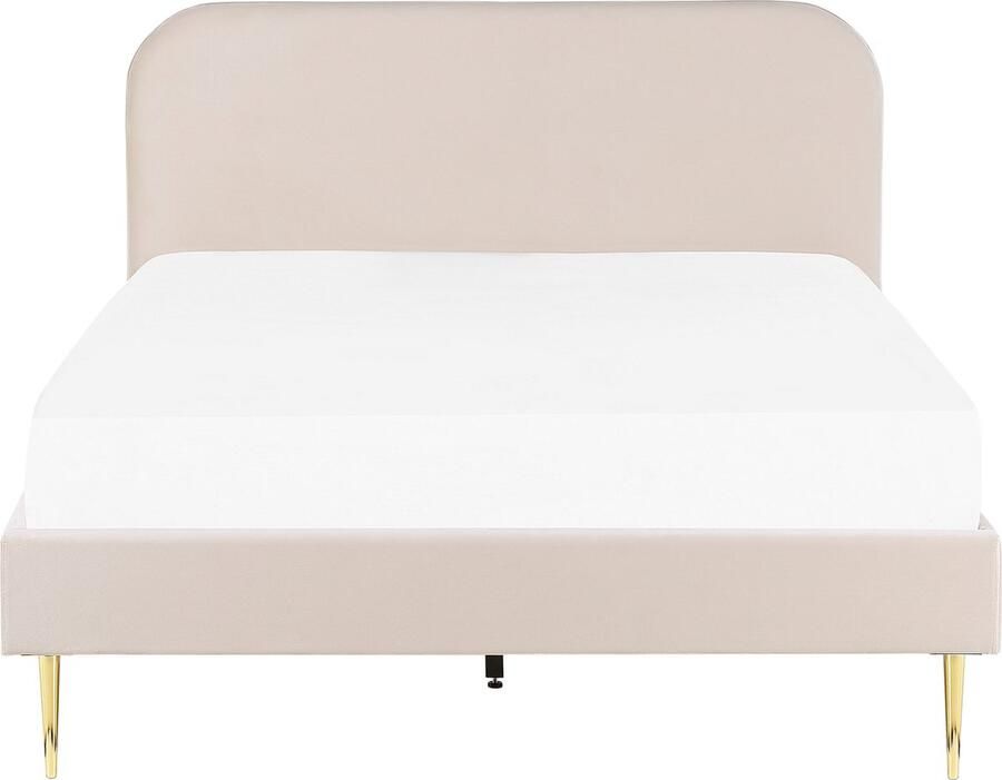 Beliani FLAYAT Tweepersoonsbed Lichtbeige 140 x 200 cm Fluweel