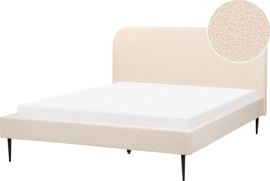 Beliani -FLAYAT -Tweepersoonsbed-Lichtbeige-160 x 200 cm -Bouclé