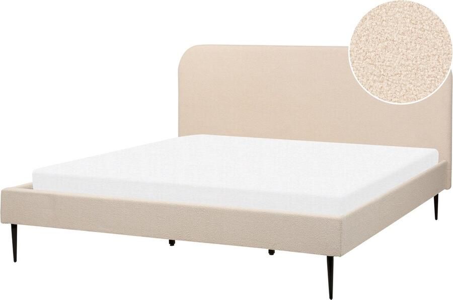 Beliani -FLAYAT -Tweepersoonsbed-Lichtbeige-180 x 200 cm-Bouclé