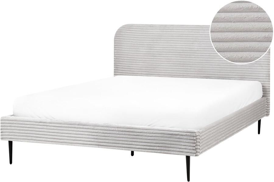 Beliani FLAYAT Tweepersoonsbed Lichtgrijs 160 x 200 cm Corduroy