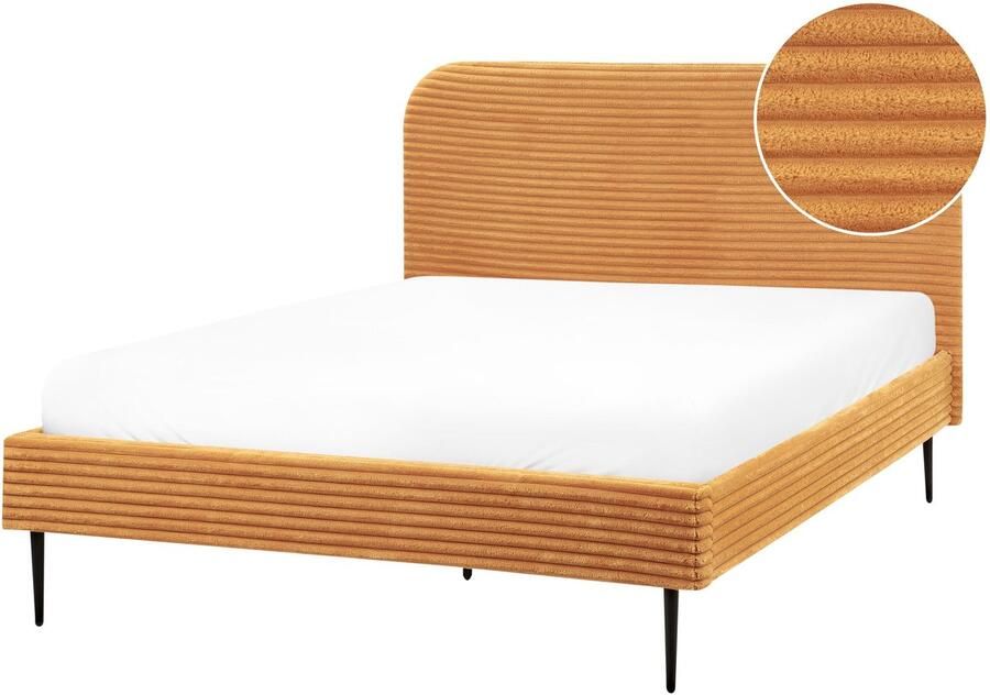 Beliani FLAYAT Tweepersoonsbed Oranje 140 x 200 cm Corduroy