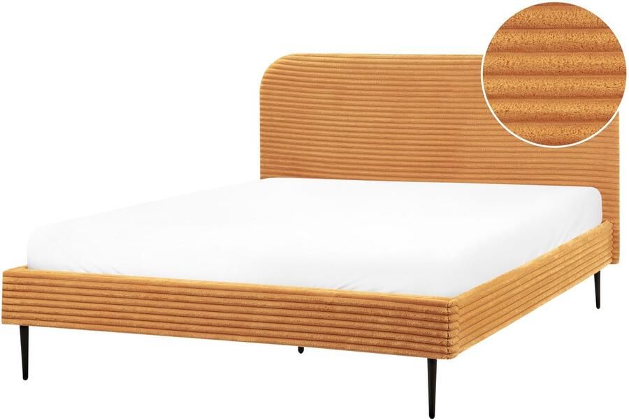 Beliani FLAYAT Tweepersoonsbed Oranje 160 x 200 cm Corduroy