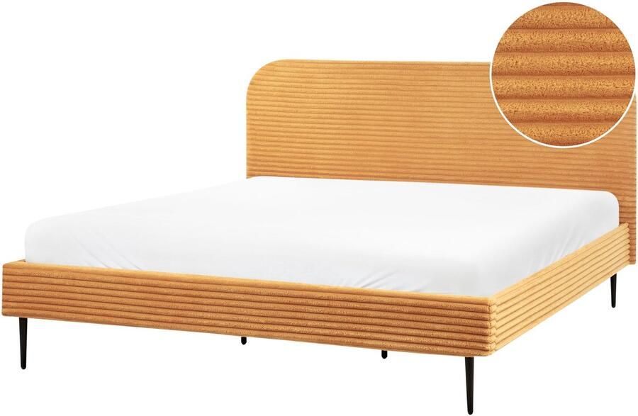 Beliani FLAYAT Tweepersoonsbed Oranje 180 x 200 cm Corduroy