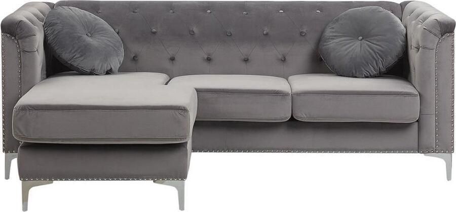 Beliani FLEN Chesterfield hoekbank Grijs Rechterzijde Fluweel