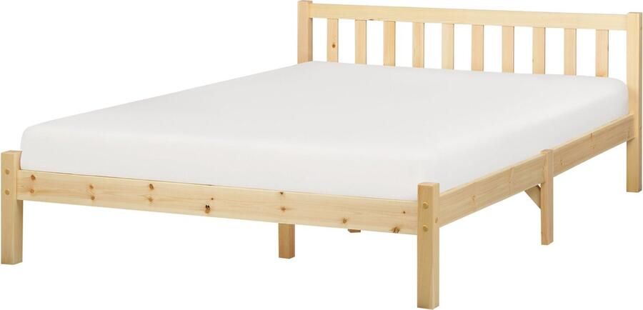 Beliani Bed Dennenhout FLORAC 140 x 200 cm Lichtbruin