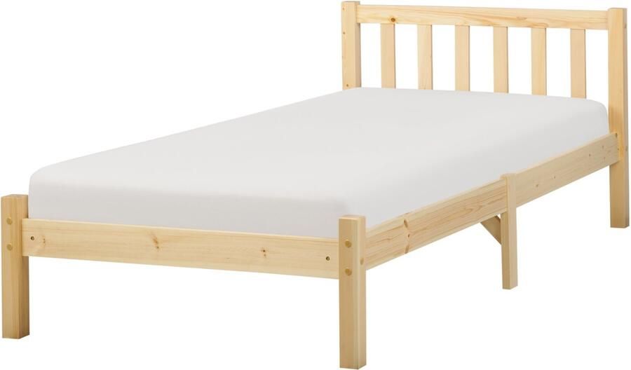 Beliani Bed Dennenhout FLORAC 90 x 200 cm Lichtbruin