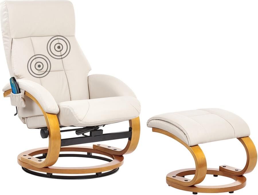 Beliani Massagestoel FORCE met voetenbank Kunstleer Lichtbeige