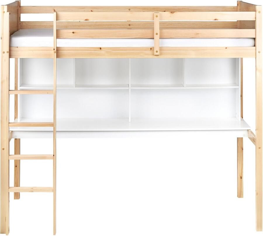 Beliani Hoogslaper met bureau Dennenhout FOUCAMONT 90 x 200 cm Lichtbruin