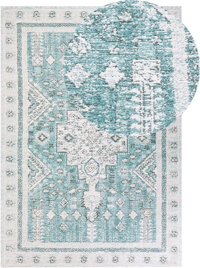 Beliani FULLA Laagpolig vloerkleed Mintgroen 160 x 230 cm Katoen - Foto 2
