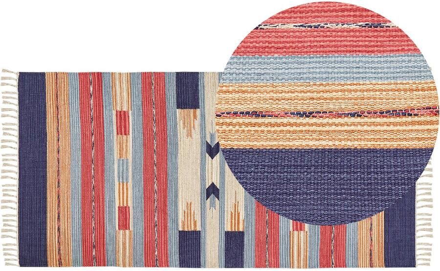 Beliani Vloerkleed GANDZAK Multicolor 80 x 150 cm Katoen Kelim