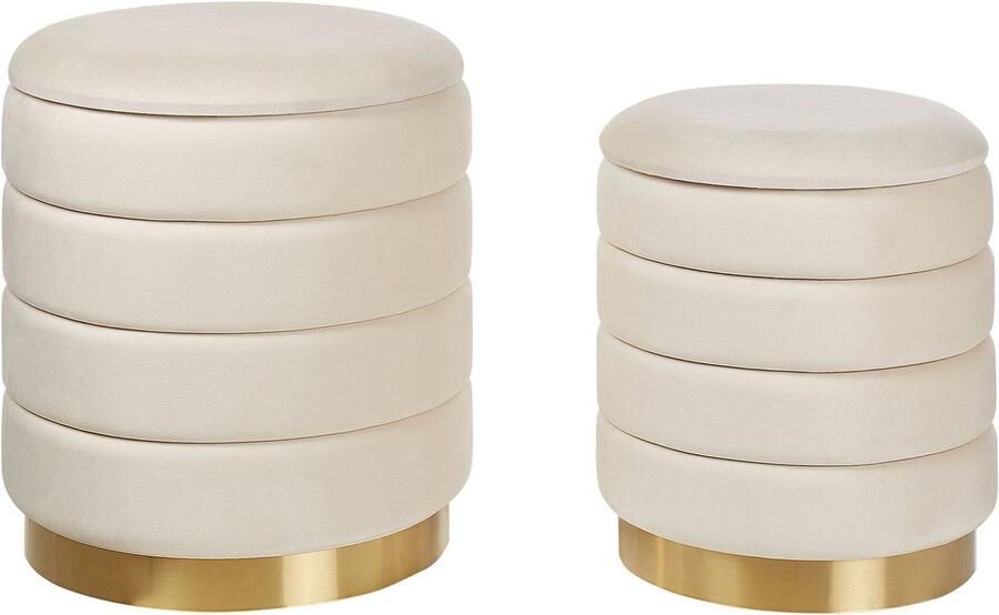 Beliani GARLAND Poef set van 2 Lichtbeige Fluweel