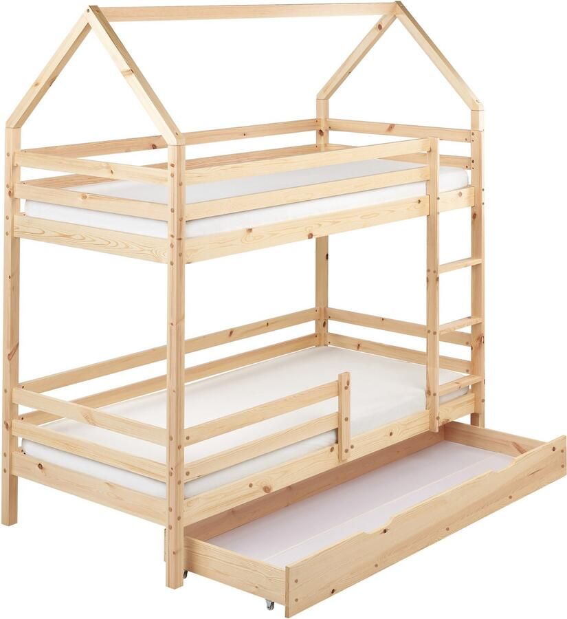 Beliani Hoogslaper met laden Huis Dennenhout GIRGOLS 90 x 200 cm met opbergruimte Lichtbruin