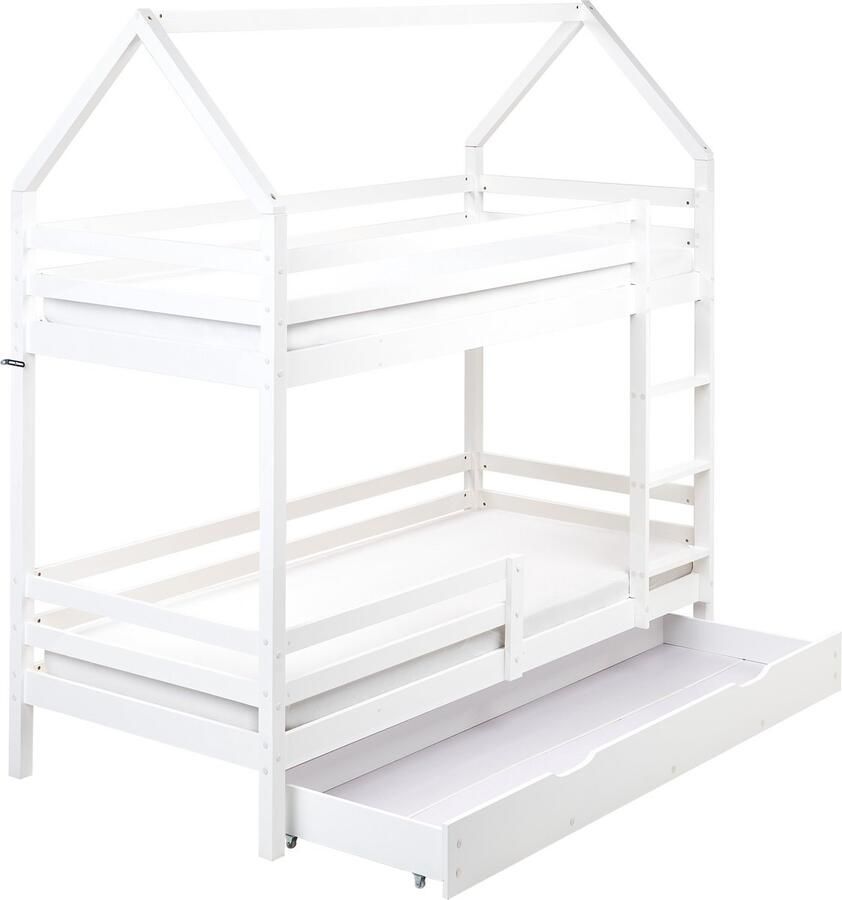 Beliani Hoogslaper met laden Huis Dennenhout GIRGOLS 90 x 200 cm met opbergruimte Wit