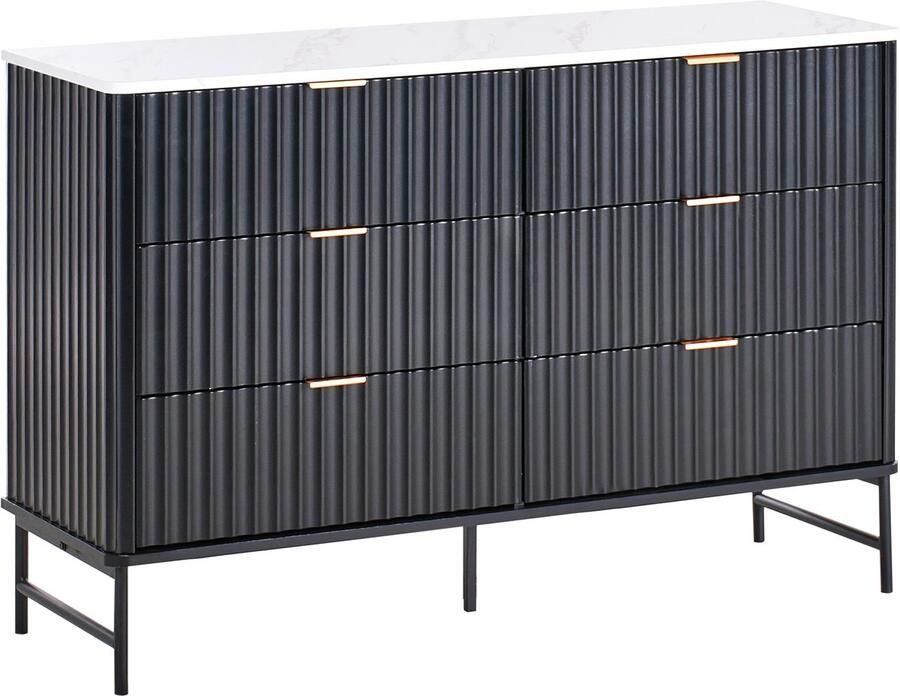 Beliani GLASTONBURY Ladekast 6 lades Zwart Marmer MDF