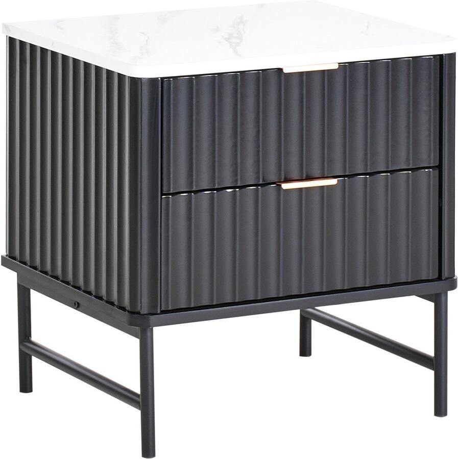 Beliani Nachtkastje met 2 lades GLASTONBURY Marmer zwart