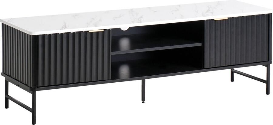 Beliani GLASTONBURY TV-meubel Zwart|Marmer 140 x 40 cm MDF