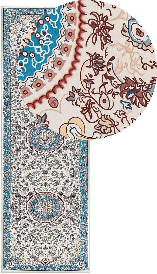 Beliani GORDES Loper tapijt Beige Blauw 80 x 240 cm Polyester