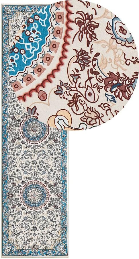 Beliani GORDES Loper tapijt Beige Blauw 80 x 300 cm Polyester