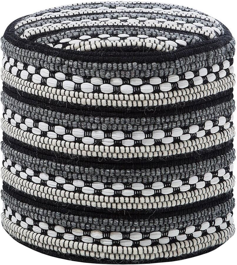 Beliani Poef GUNTUR Wol Zwart wit 41 cm 41 cm 41 cm