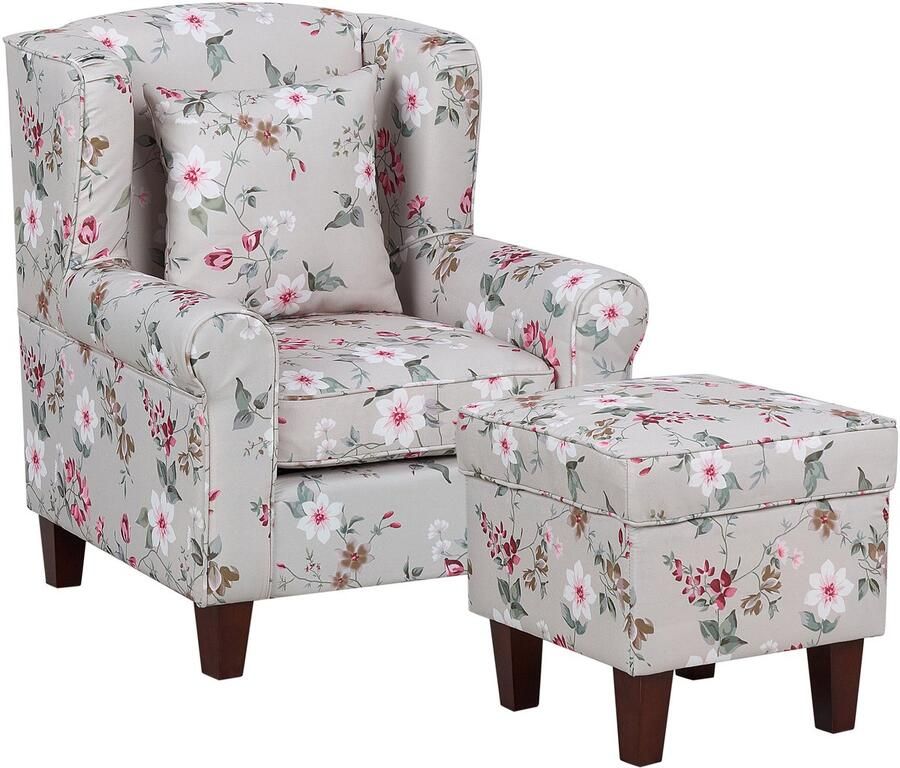 Beliani Oorfauteuil HAMAR met voetenbank Stof Crème