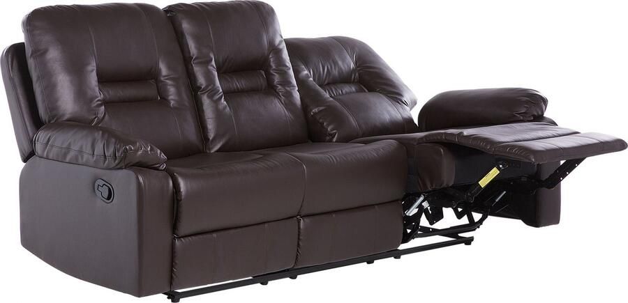 Beliani Handmatig verstelbare bank BERGEN Kunstleer Bruin 3-zitter - Foto 2