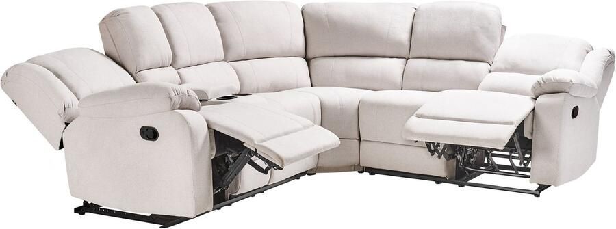 Beliani Handmatig verstelbare hoekbank ROKKE Stof Lichtbeige 5-zitter Linkerzijde