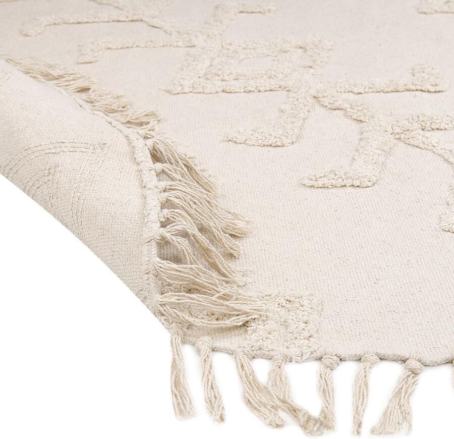 Beliani HARRAN Laagpolig vloerkleed Lichtbeige 140 cm Katoen