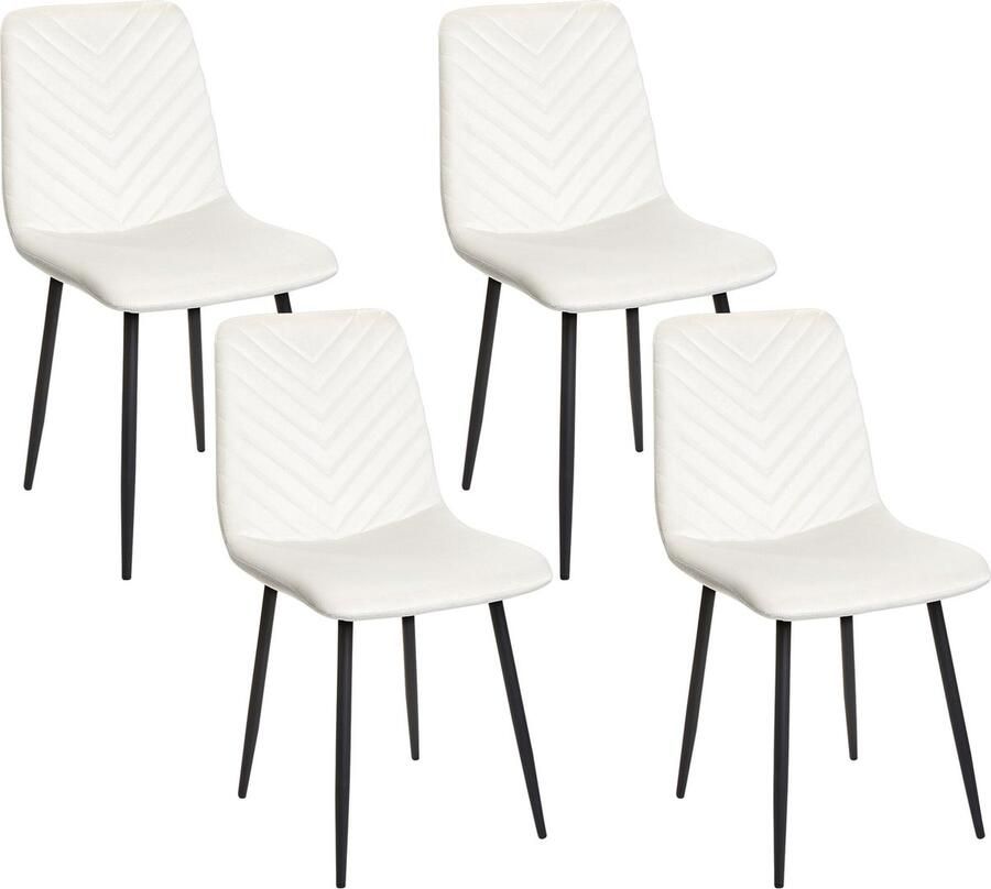 Beliani Set van 4 eetkamerstoelen HAVRE Fluweel Gebroken wit