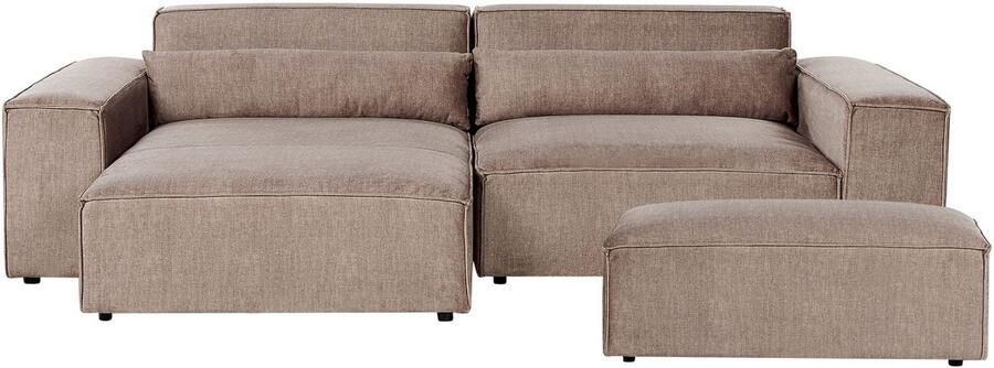 Beliani HELLNAR Hoekbank 2-zits ottomaan Lichtbruin Rechts Polyester