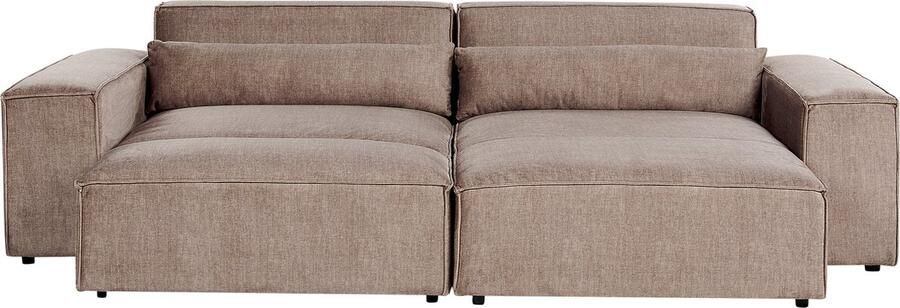 Beliani HELLNAR Hoekbank 2-zits ottomaan Lichtbruin Links Polyester