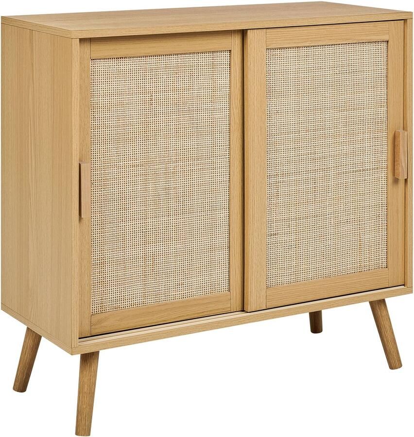 Beliani HODGEN Sideboard-Lichte houtkleur-Vezelplaat Rotan