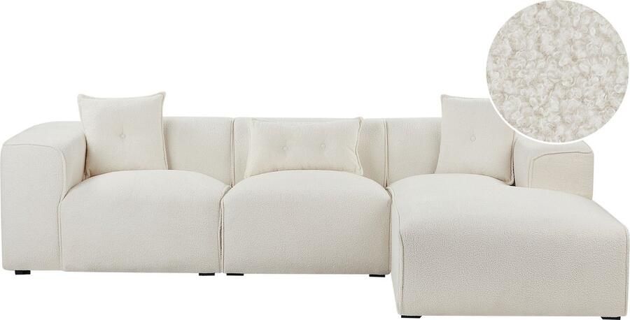 Beliani Hoekbank DOLVA Bouclé Gebroken wit 3-zitter Linkerzijde