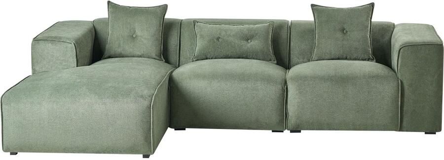 Beliani Hoekbank DOLVA Chenille Donkergroen 3-zitter Rechterzijde