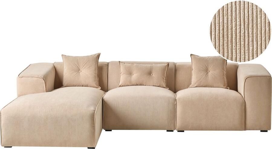 Beliani Hoekbank DOLVA Corduroy Beige 3-zitter Rechterzijde