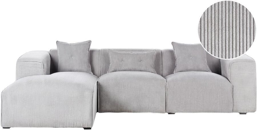 Beliani Hoekbank DOLVA Corduroy Lichtgrijs 3-zitter Rechterzijde