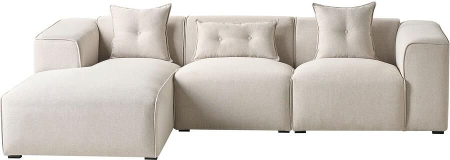 Beliani Hoekbank DOLVA Stof Lichtbeige 3-zitter Rechterzijde