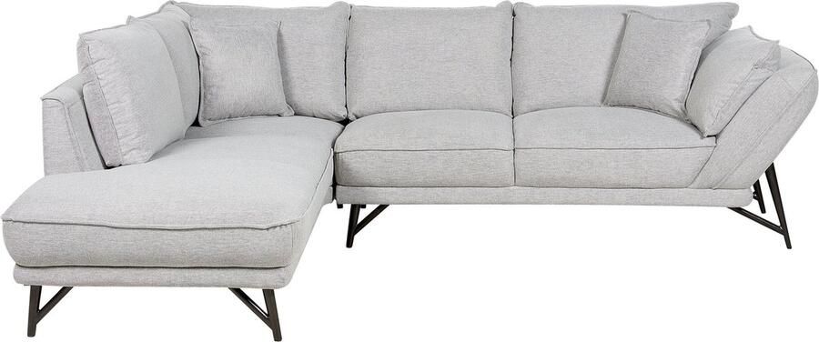 Beliani Hoekbank ELGA Linnen Lichtgrijs 3-zitter Rechterzijde