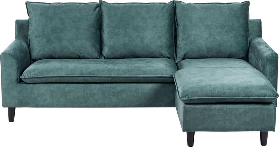 Beliani Hoekbank ELVENES Fluweel Groenblauw 3-zitter Linkerzijde