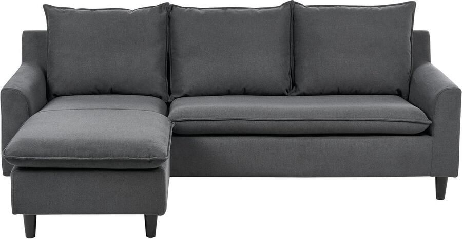 Beliani Hoekbank ELVENES Stof Donkergrijs 3-zitter Rechterzijde