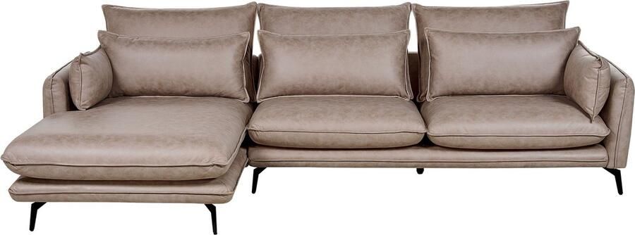 Beliani Hoekbank GALLO Kunstsuède Lichtbruin 3-zitter Rechterzijde