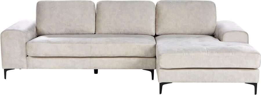 Beliani Hoekbank KIRUNA Fluweel Lichtbeige 4-zitter Linkerzijde