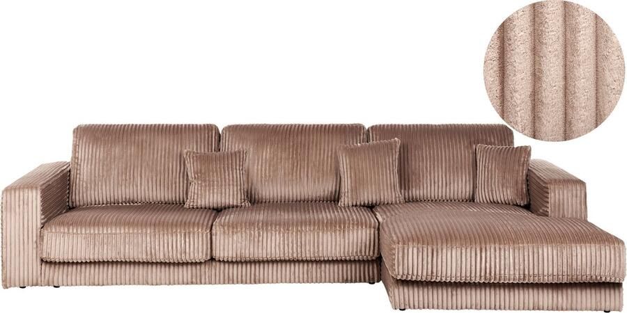 Beliani Hoekbank LOFOTEN Corduroy Lichtbruin 4-zitter Linkerzijde