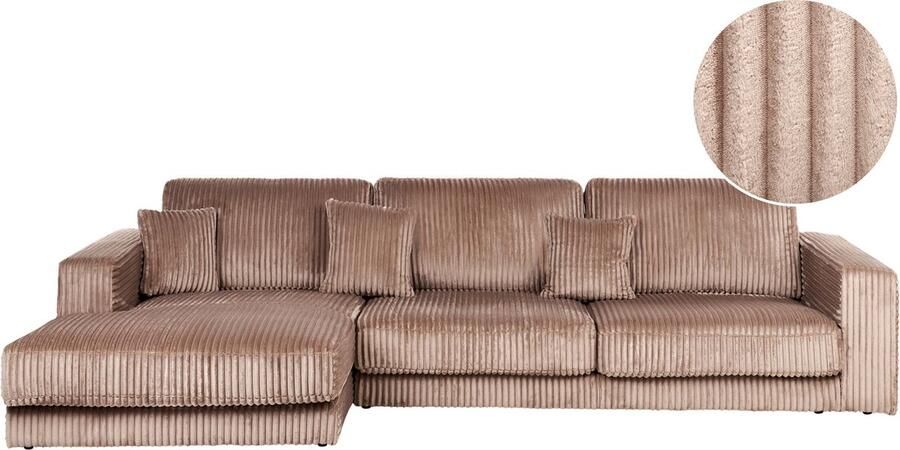 Beliani Hoekbank LOFOTEN Corduroy Lichtbruin 4-zitter Rechterzijde